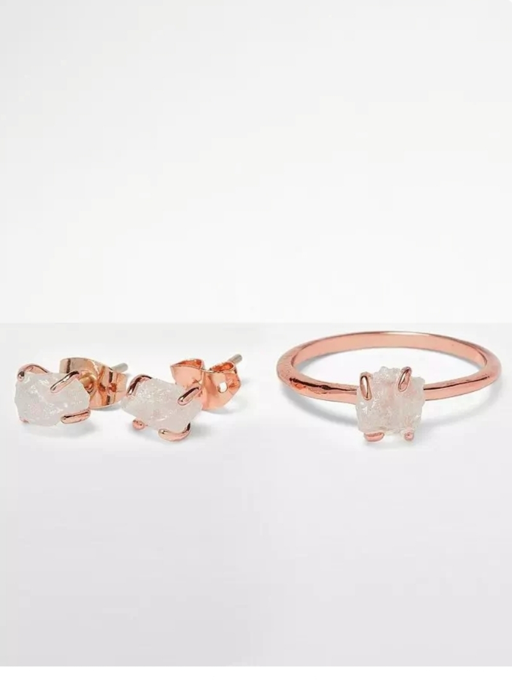 Pura Vida Rose Gold Raw Crystal Earring & Rings Set